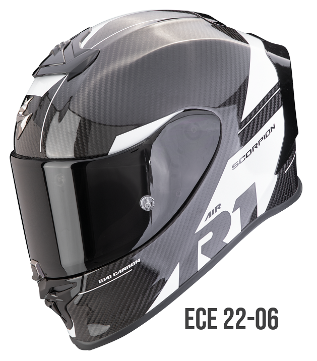 Casco integrale moto fibra carbonio Scorpion Exo R1 EVO Carbon RALLY BIANCO WHITE helmet casque
