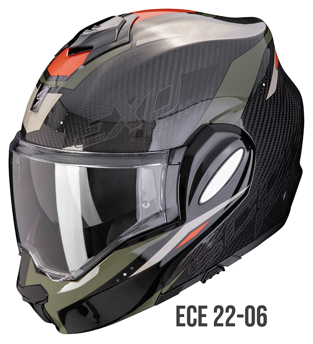 Casco modulare Scorpion EXO-TECH EVO carbon ROVER VERDE GREEN reversibile doppia omolazione flip back helmet casque
