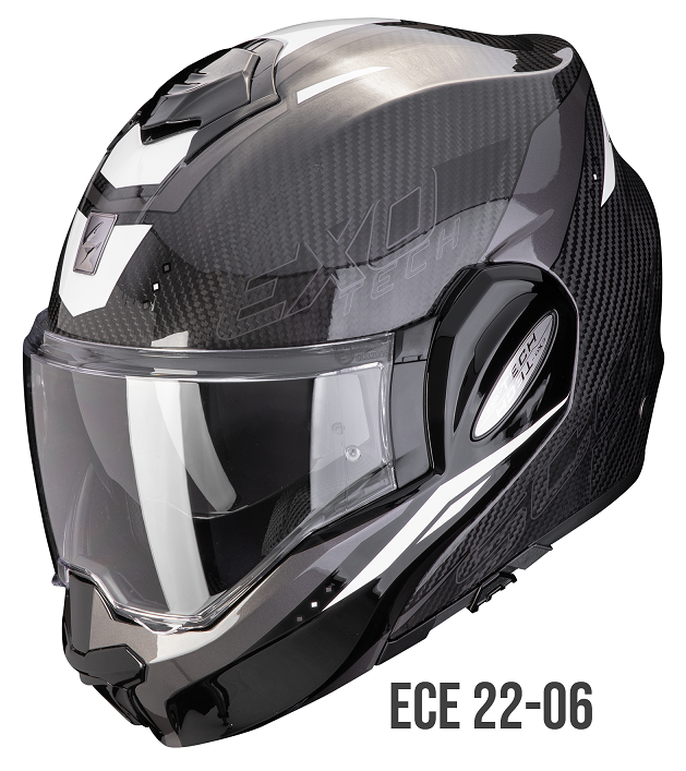 Casco modulare Scorpion EXO-TECH EVO carbon ROVER BIANCO WHITE reversibile doppia omolazione flip back helmet casque
