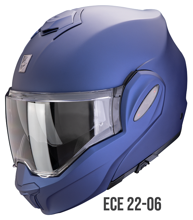 Casco modulare Scorpion EXO-TECH EVO PRO BLU OPACO MATT reversibile flip back helmet casque
