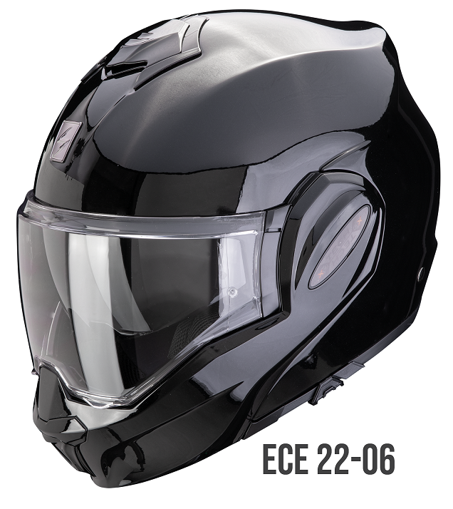 Casco modulare Scorpion EXO-TECH EVO PRO NERO LUCIDO BLACK reversibile flip back helmet casque