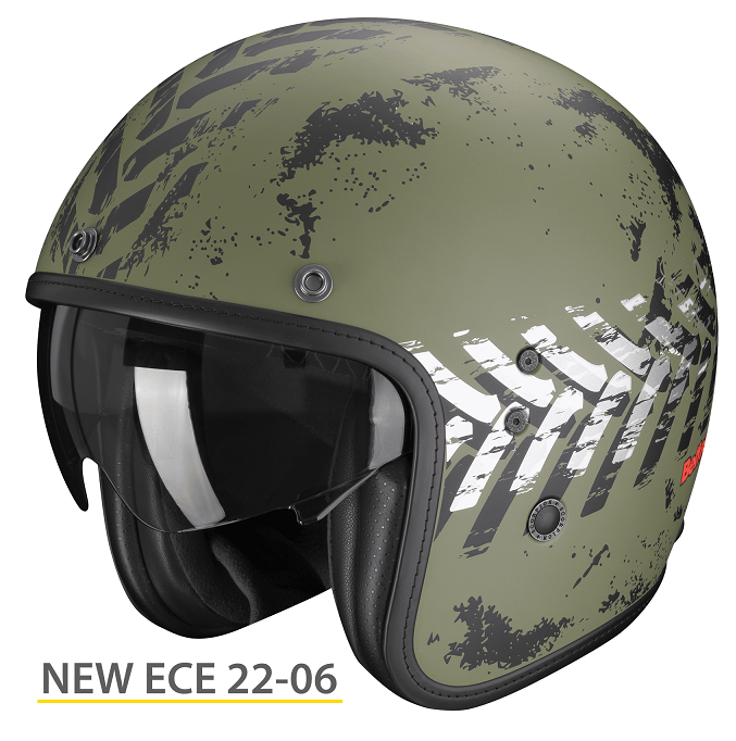 Casco jet Scorpion Exo BELFAST EVO NEVADA VERDE OPACO NERO MAT GREEN BLACK vintage scrambler retro custom city helmet casque