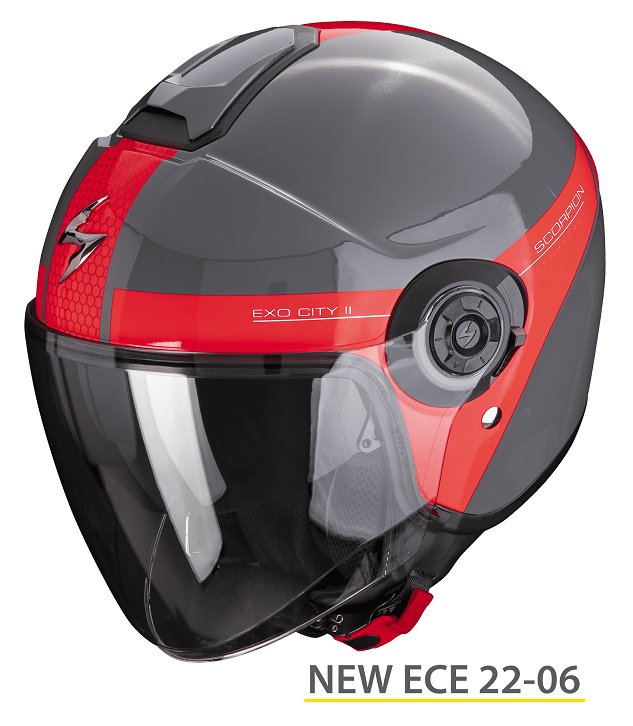 Casco jet Scorpion Exo City II SHORT GRIGIO ROSSO GREY RED helmet casque