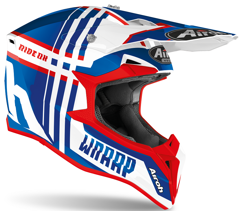 Casco bambino moto cross Airoh Wraap youth broken blu rosso kid junior enduro motard off road helmet casque