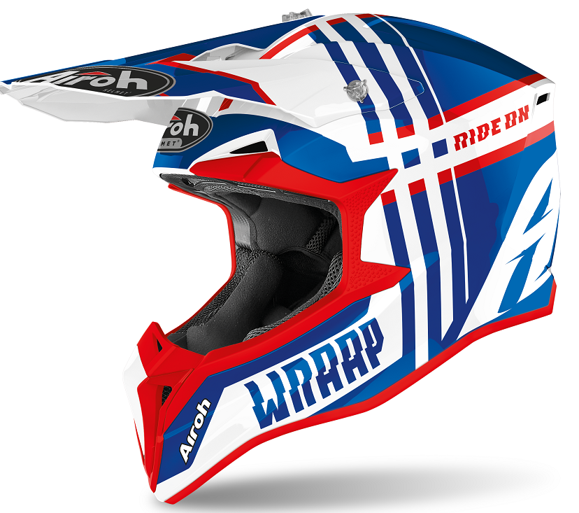 Casco bambino moto cross Airoh Wraap youth broken blu rosso kid junior enduro motard off road helmet casque