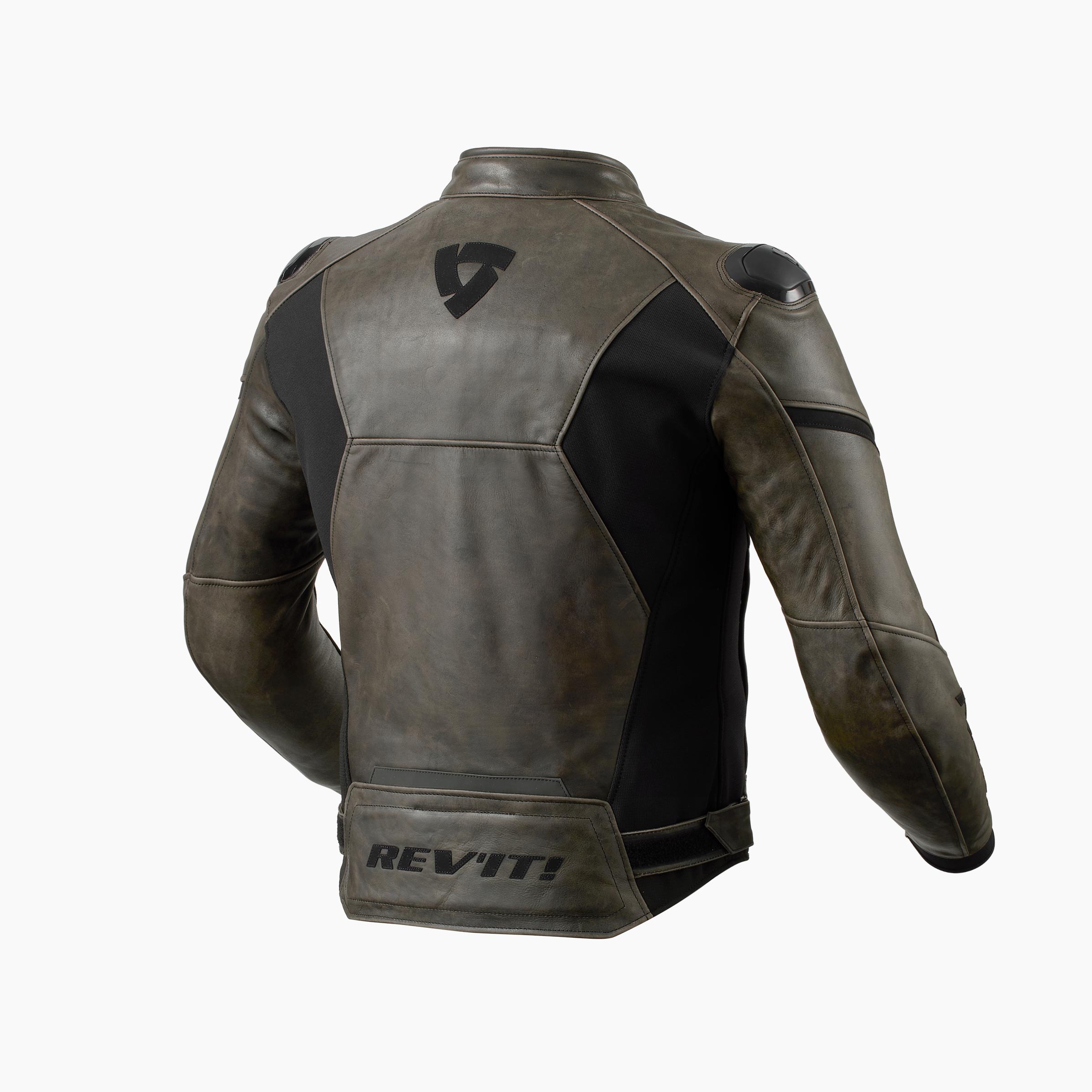 Giacca pelle moto Rev'it PARALLAX Nero OLIVA black OLIVE LEATHER jacket