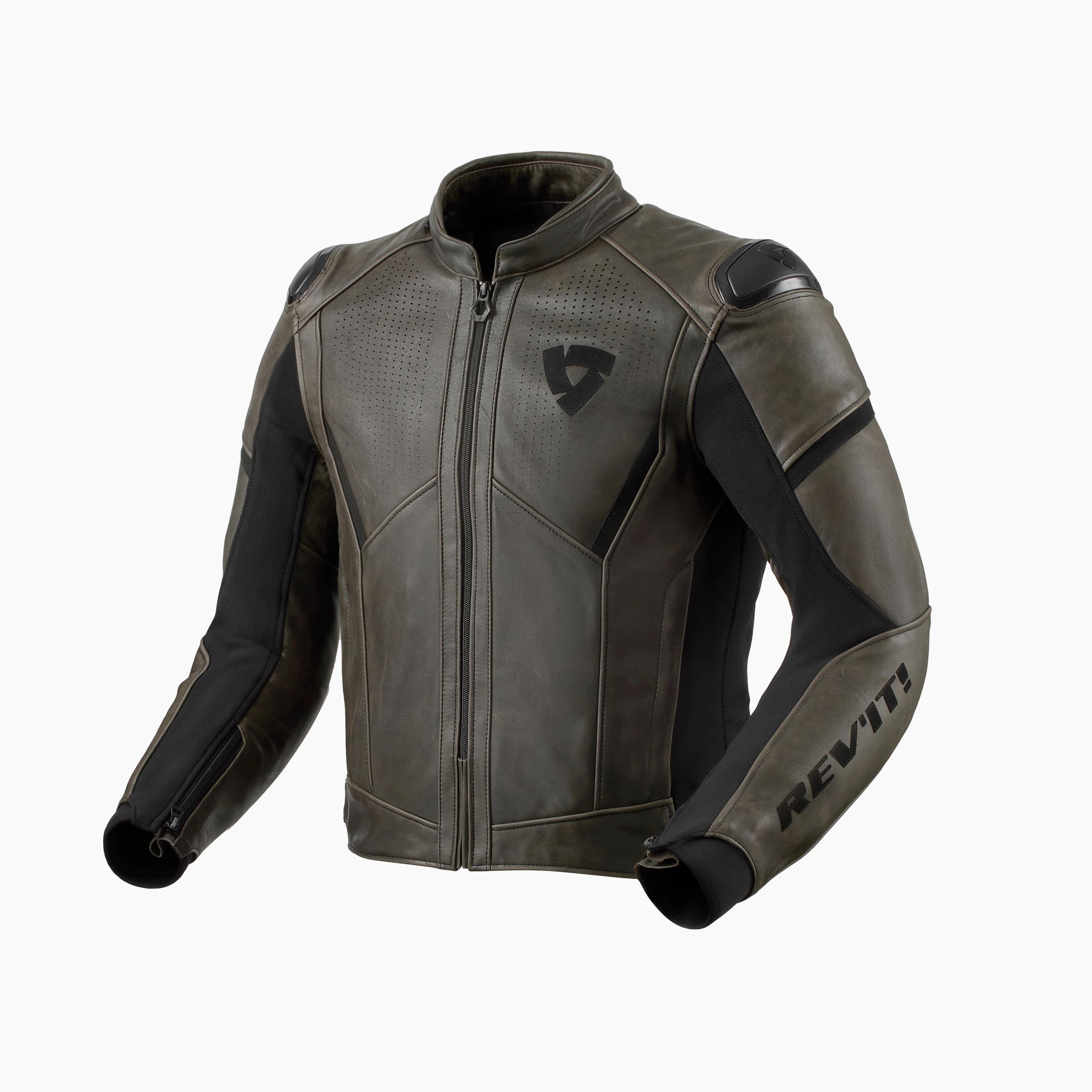 Giacca pelle moto Rev'it PARALLAX Nero OLIVA black OLIVE LEATHER jacket