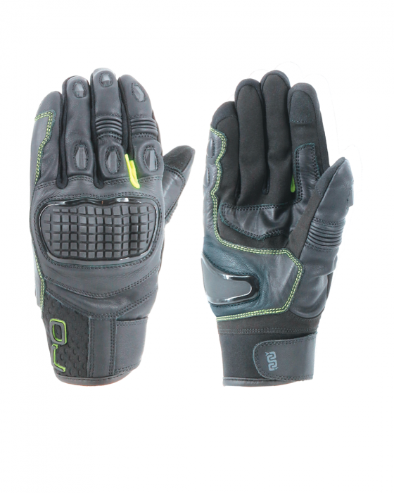 Guanti Oj Bad Man nero black yellow fluo gloves moto leather