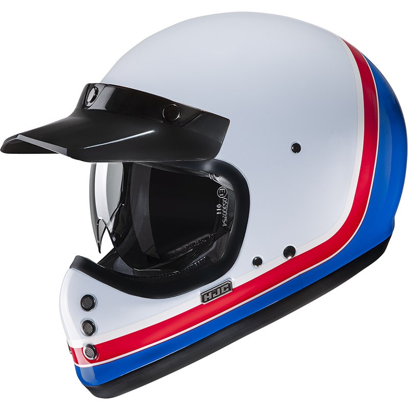 Casco integrale CROSS fibra vintage Hjc V60 SCOBY MC21 BIANCO ROSSO BLU naked scrambler OFF ROAD fiber Helmet casque
