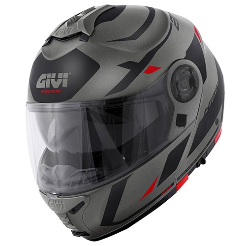 Casco modulare apribile moto Givi X21 EVO titanio nero rosso titanium black red flip up helmet casque