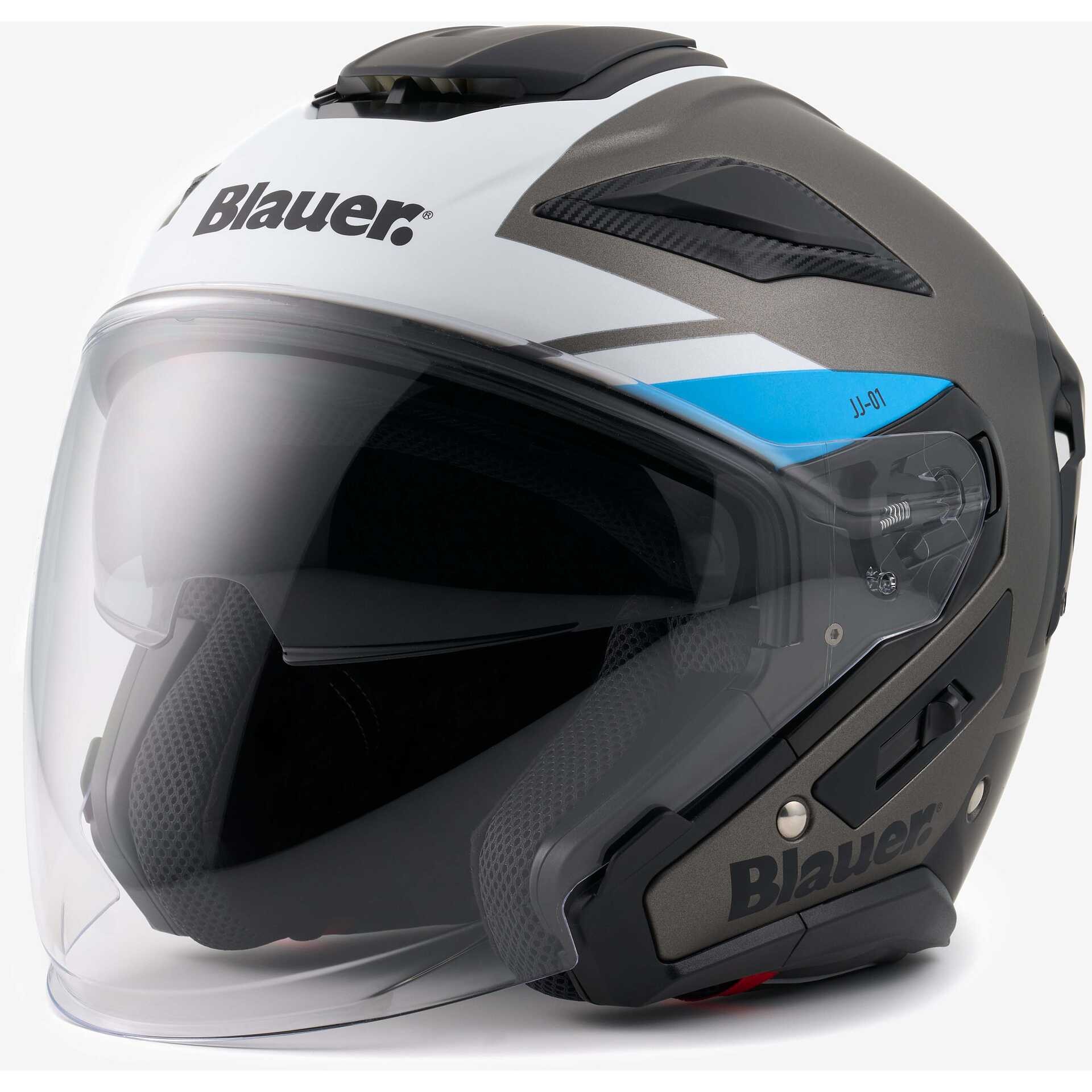 Casco jet moto scooter BLAUER JJ01 NERO BIANCO CELESTE BLACK WHITE LIGHT BLU helmet casque