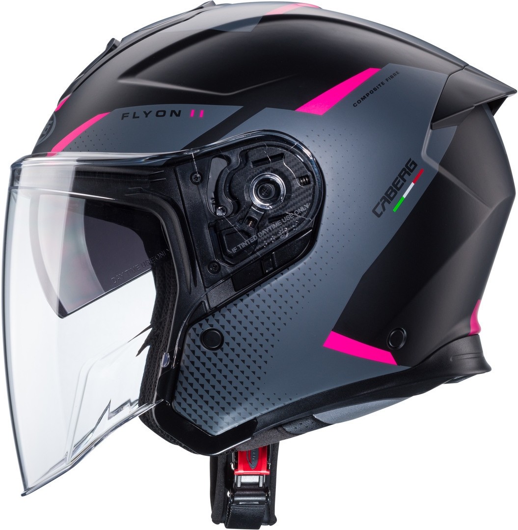 Casco jet Moto Caberg Flyon II Boss matt black grey fucsia helmet