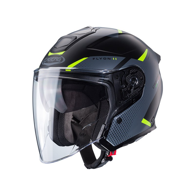 Casco jet Moto Caberg Flyon II Boss matt black grey yellow helmet