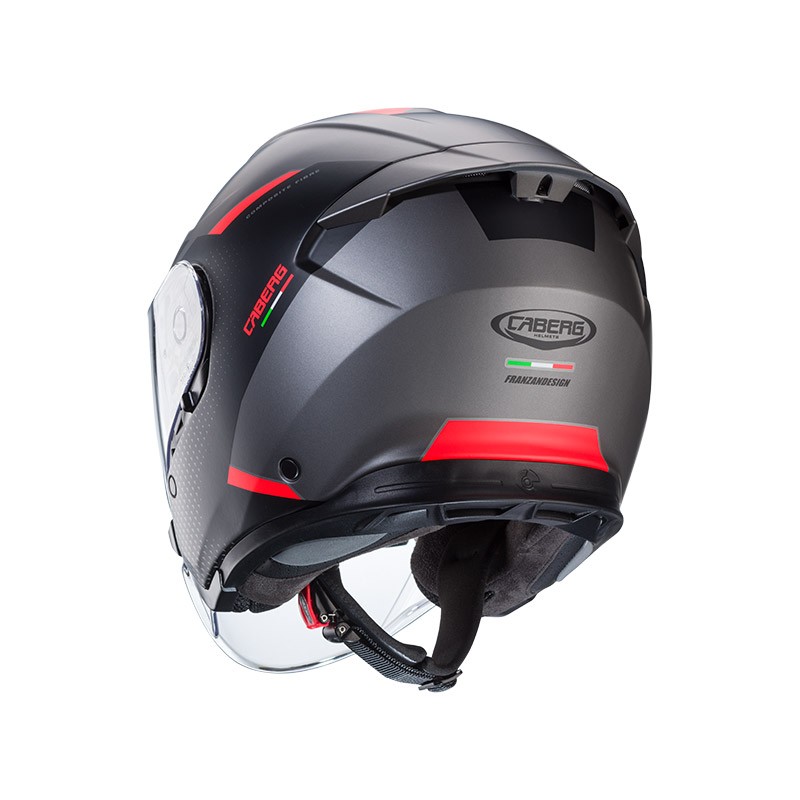 Casco jet Moto Caberg Flyon II Boss matt black grey red helmet