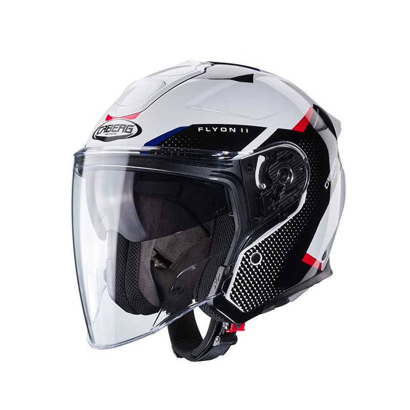 Casco jet Moto Caberg Flyon II Boss white red blue helmet