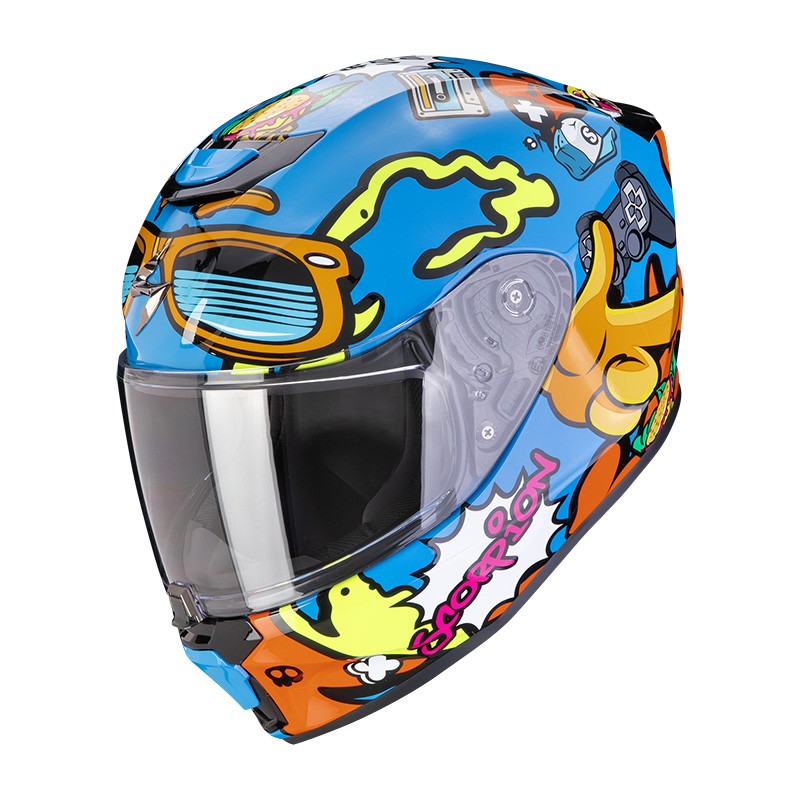 Casco Integrale Scorpion EXO-JNR Fun blu arancio helmet casque