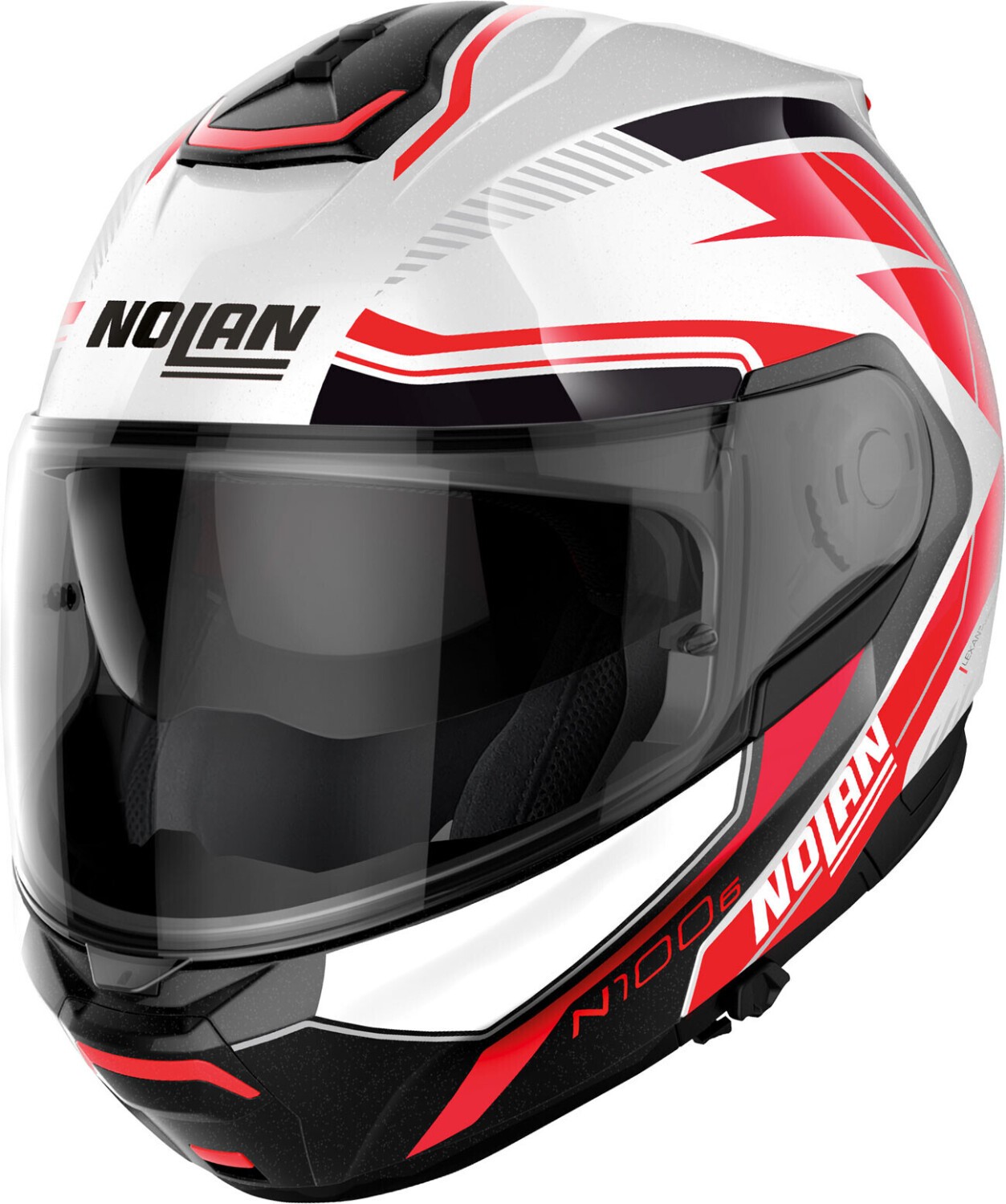 casco modulare Nolan N100-6 surveyor metal white (red-black) metal black helmet casque