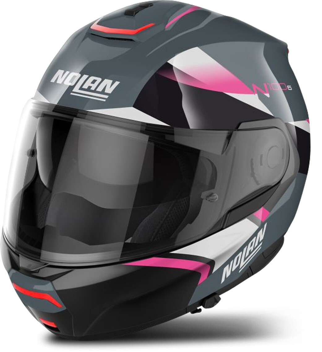 Casco modulare Nolan N100-6 Slate Grey (fuchsia-white-black) glossy black helmet casque