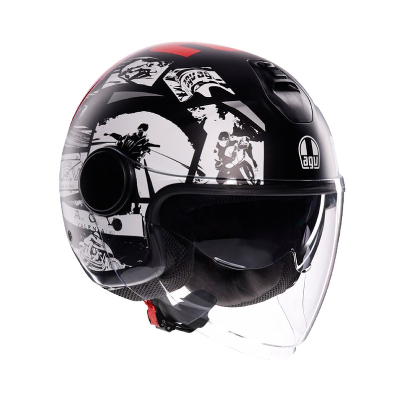 Casco jet Agv Eteres History Matt black white red helmet casque