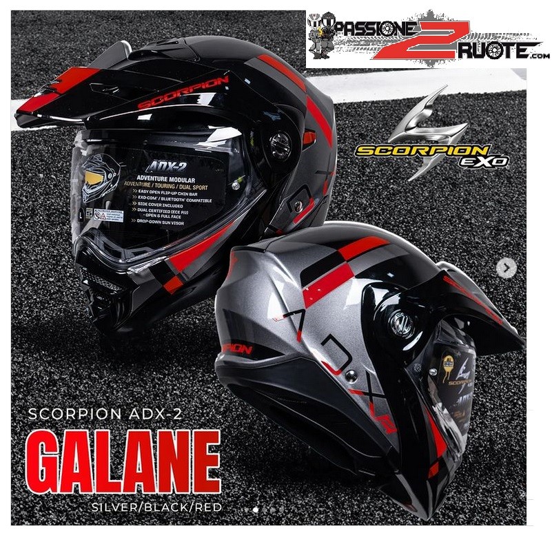Casco modulare adventure Scorpion ADX-2 Galane Black Silver Red helmet casque