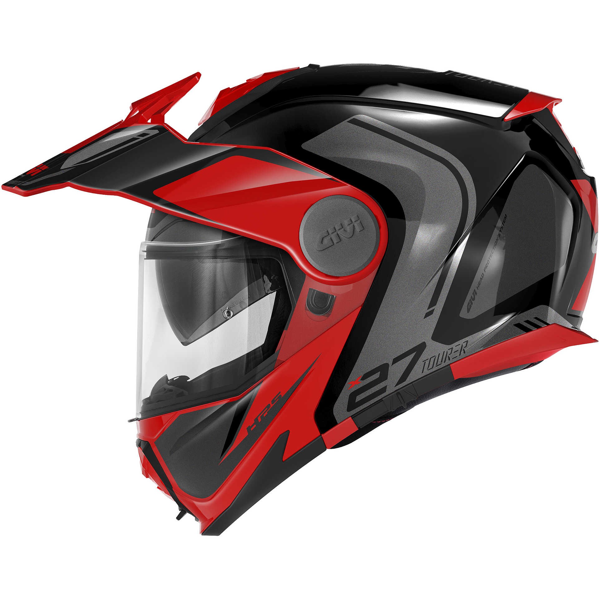 Casco modulare Givi X27 TOURER nero rosso black red apribile enduro touring adventure moto Flip up Helmet casque