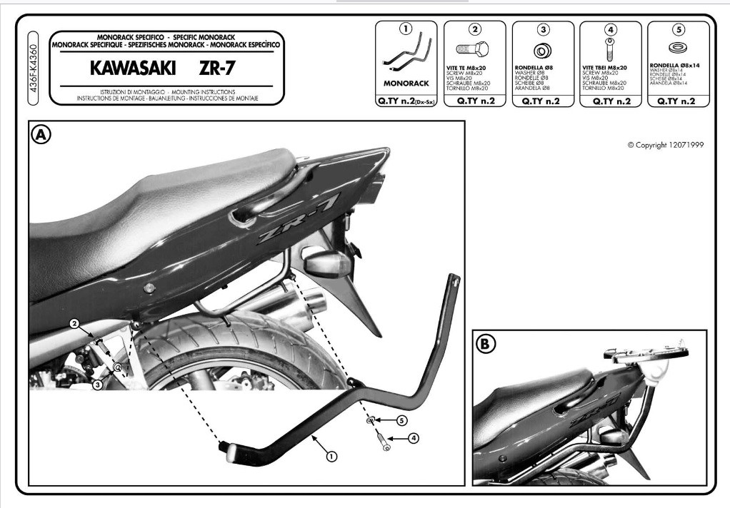 Attacco posteriore Givi 436F Kawasaki ZR 7 / ZR 7 S 750 (99-04)