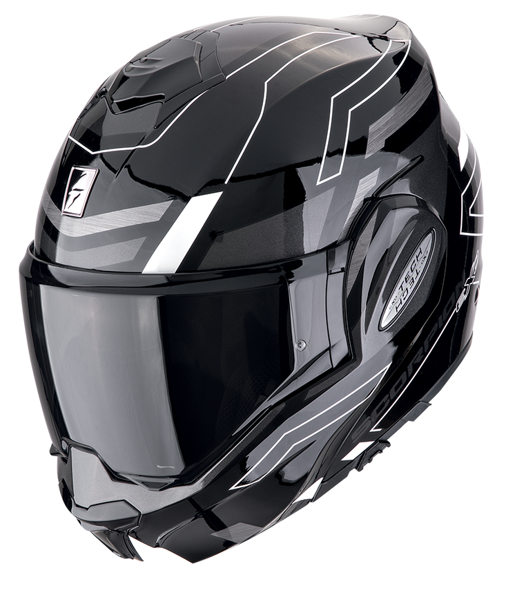 Casco modulare ribaltabile Scorpion EXO-TECH EVO CONQUER NERO BIANCO BLACK WHITE helmet