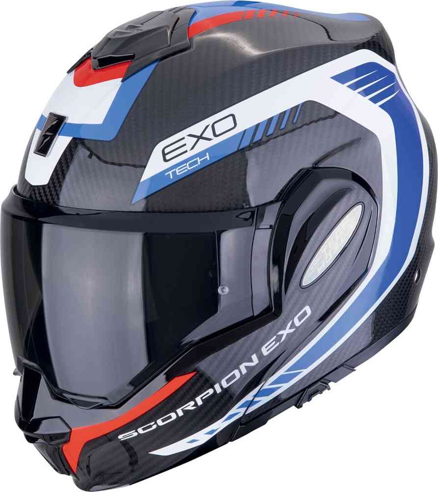 Casco modulare Scorpion EXO-TECH EVO CARBON Cosy White Blue Red helmet