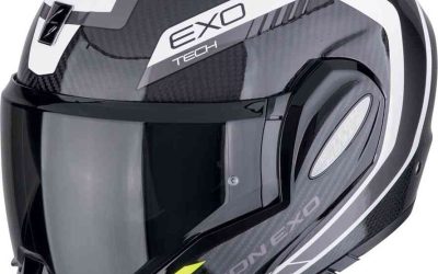 Casco modulare Scorpion EXO-TECH EVO CARBON Cosy Black White Yellow helmet