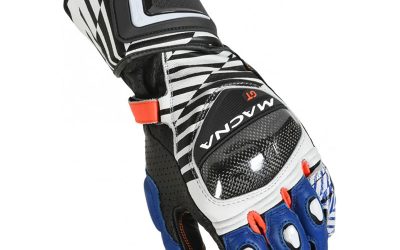 Guanti Pelle Moto Macna GT Black White Blu gloves Pista