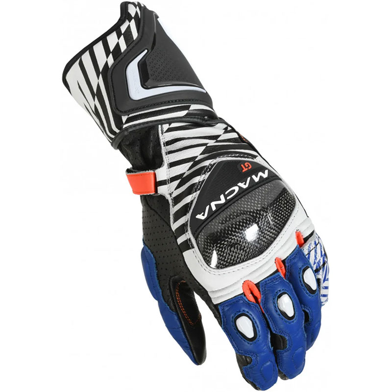 Guanti Pelle Moto Macna GT Black White Blu gloves Pista