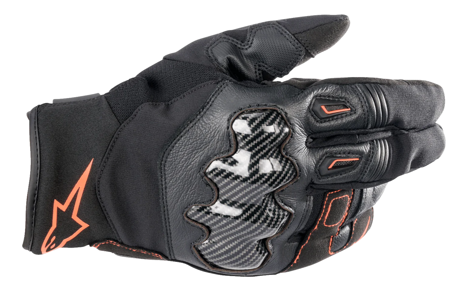 Guanti pelle Alpinestars SMX-1 Drystar Black Red Fluo gloves