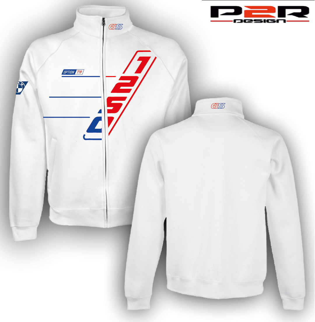 Felpa con zip bianca personalizzata BMW R1250 GS Blu Rosso Sweatshirt