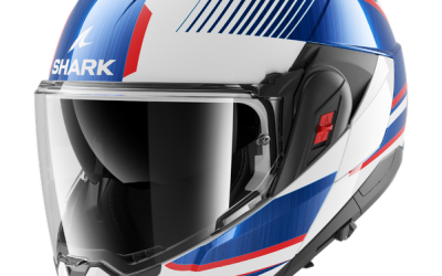 Casco modulare SHARK OXO SIKTER White Chrome Blue WUB FLIP-BACK helmet