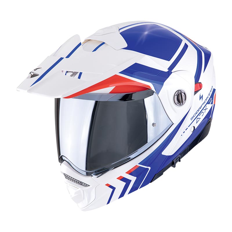 Casco modulare adventure Scorpion ADX-2 LEWIS BIANCO ROSSO BLU WHITE RED helmet casque