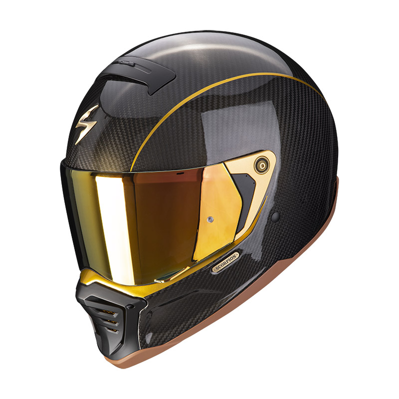 Casco integrale moto fibra Scorpion exo-HX1 Carbon SE nero oro black gold fiber helmet casque