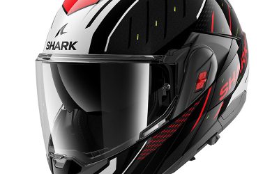 Casco modulare SHARK OXO RYDGER Black Silver Red KSR FLIP-BACK helmet