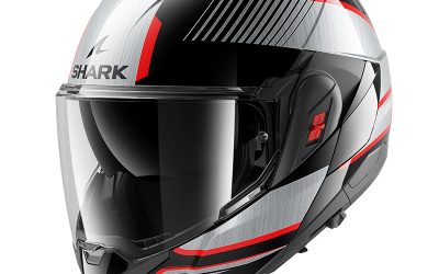 Casco modulare SHARK OXO SIKTER Black Chrome Silver KUS FLIP-BACK helmet