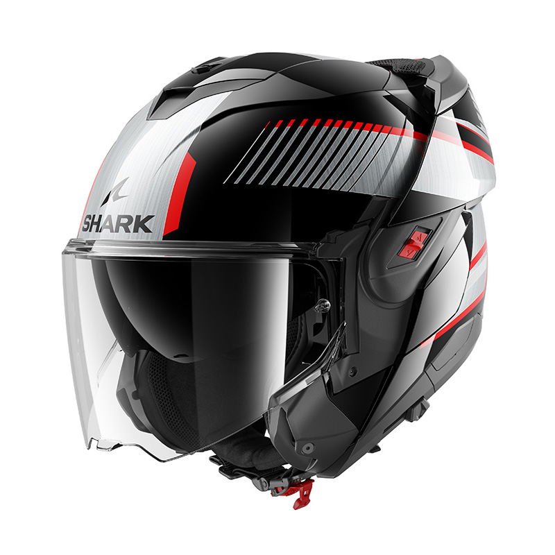 Casco modulare ribaltabile SHARK OXO SIKTER Nero Chrome Argento Black Chrome silver KUS FLIP-BACK helmet