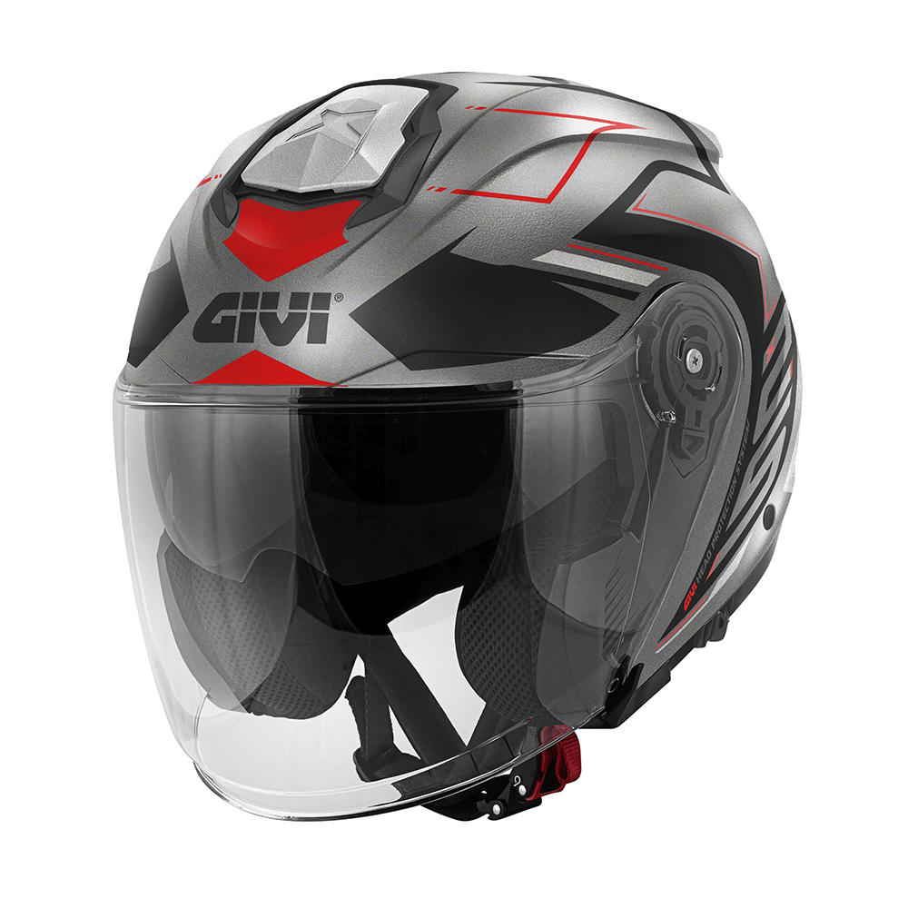 Casco Jet Givi HX25 Trace Titanium Red helmet casque