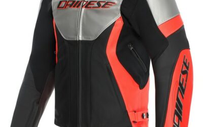 Giacca pelle Dainese RACING 5 Silver Black RED leather jacket