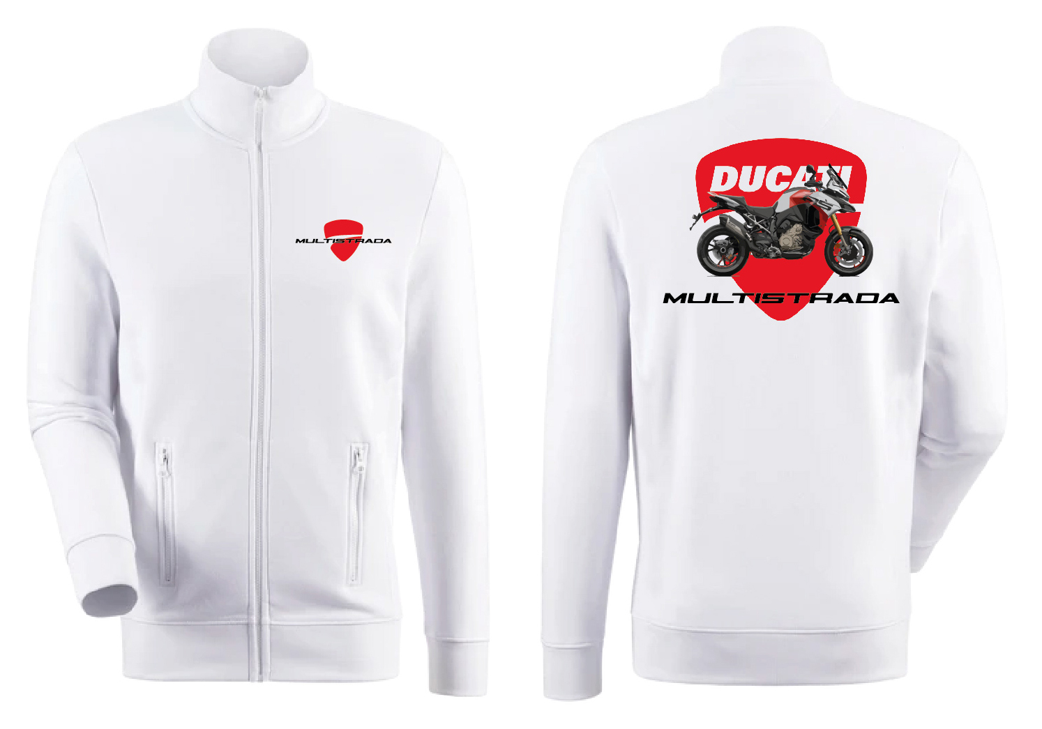 Felpa con zip bianca personalizzata Ducati Multistrada Sweatshirt