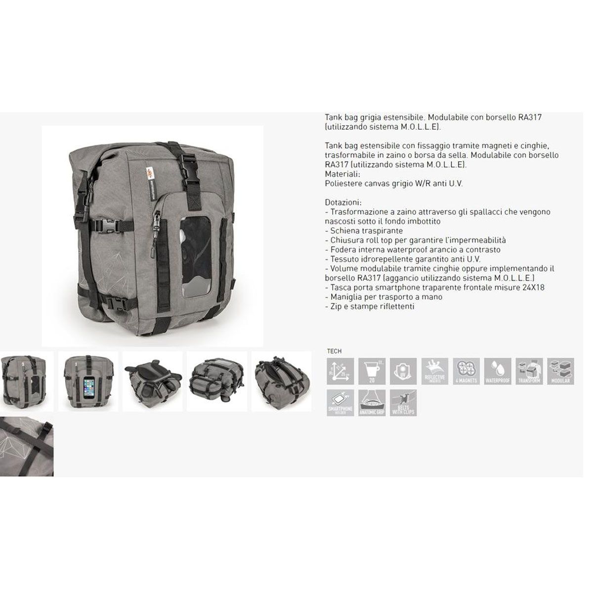 ZAINO Borsa Serbatoio Kappa RA315 BLACK 20 LITRI TANKBAG BACKPACK