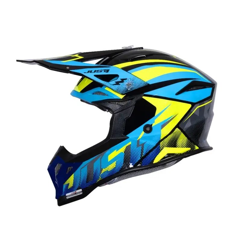 Casco cross JUST1 J39 Revo blu giallo fluo yellow helmet casque