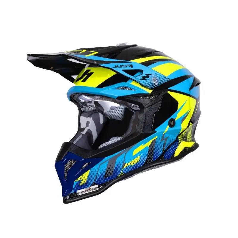 Casco cross JUST1 J39 Revo blu giallo fluo yellow helmet casque