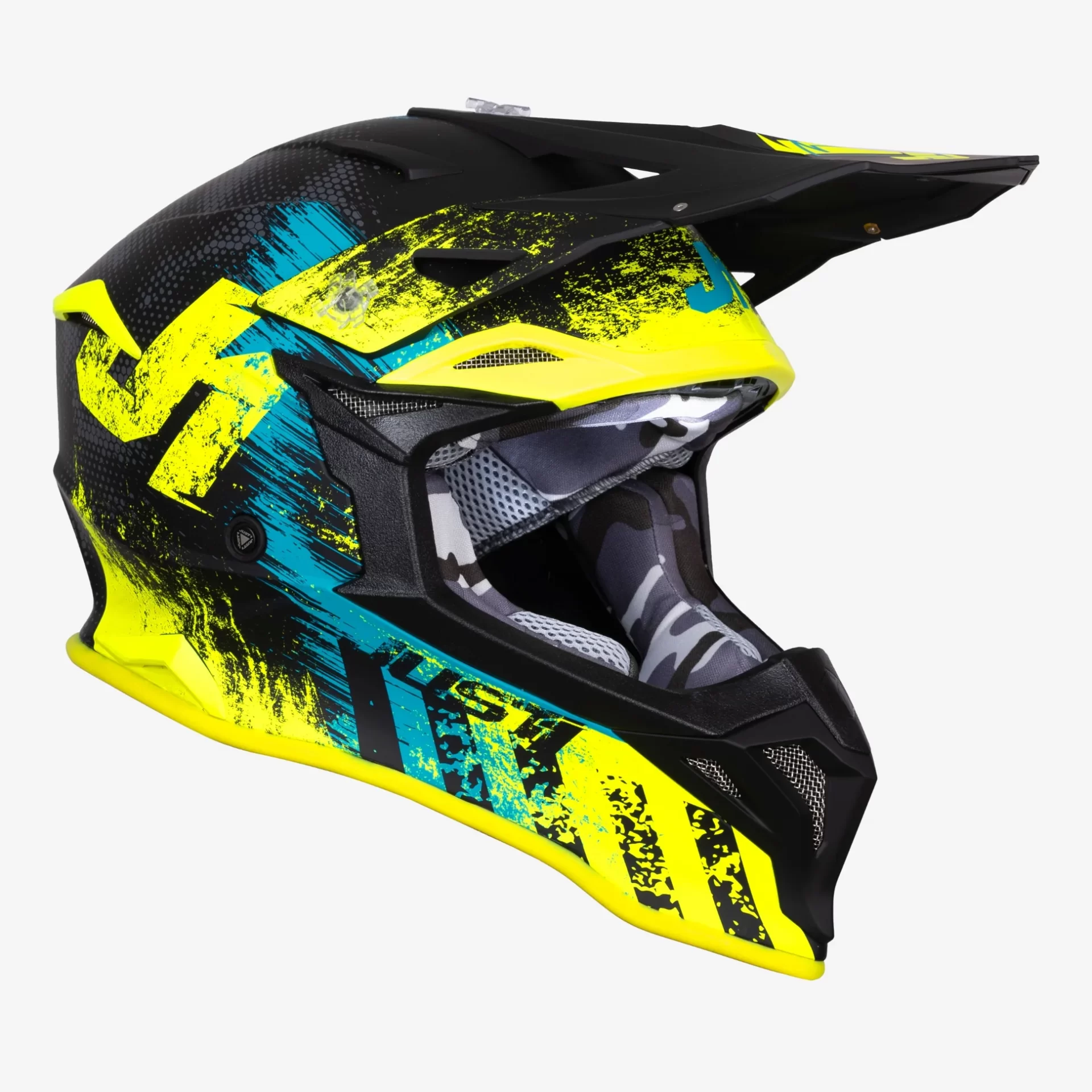 Casco cross JUST1 J39 STORM BLU GIALLO YELLOW FLUO helmet casque
