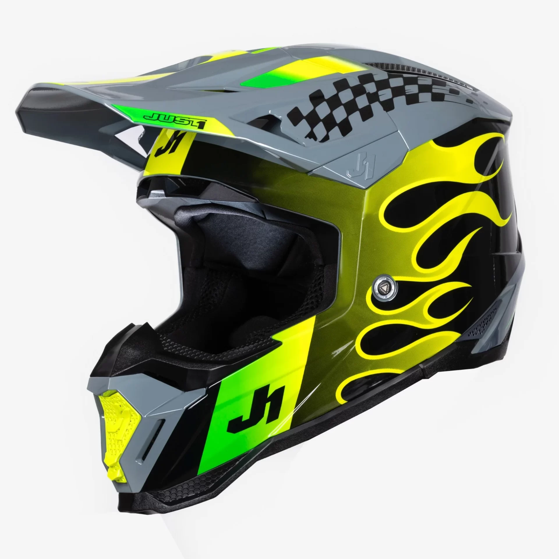 Casco moto cross JUST1 J40 Sixties Giallo Nero Grigio Yellow Black Grey helmet casque enduro off road
