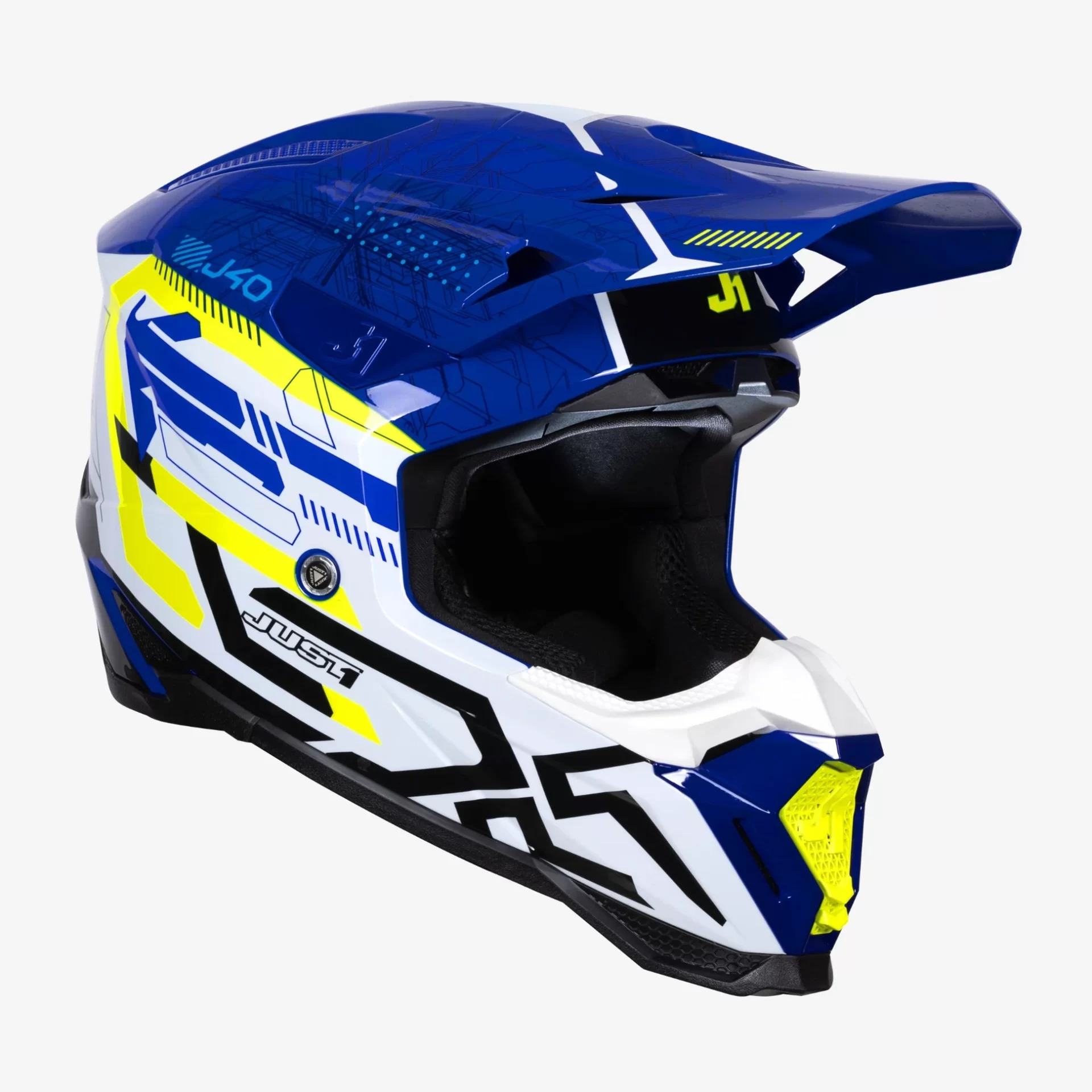 Casco moto cross JUST1 J40 Mission Giallo Fluo Yellow Blu helmet casque enduro off road