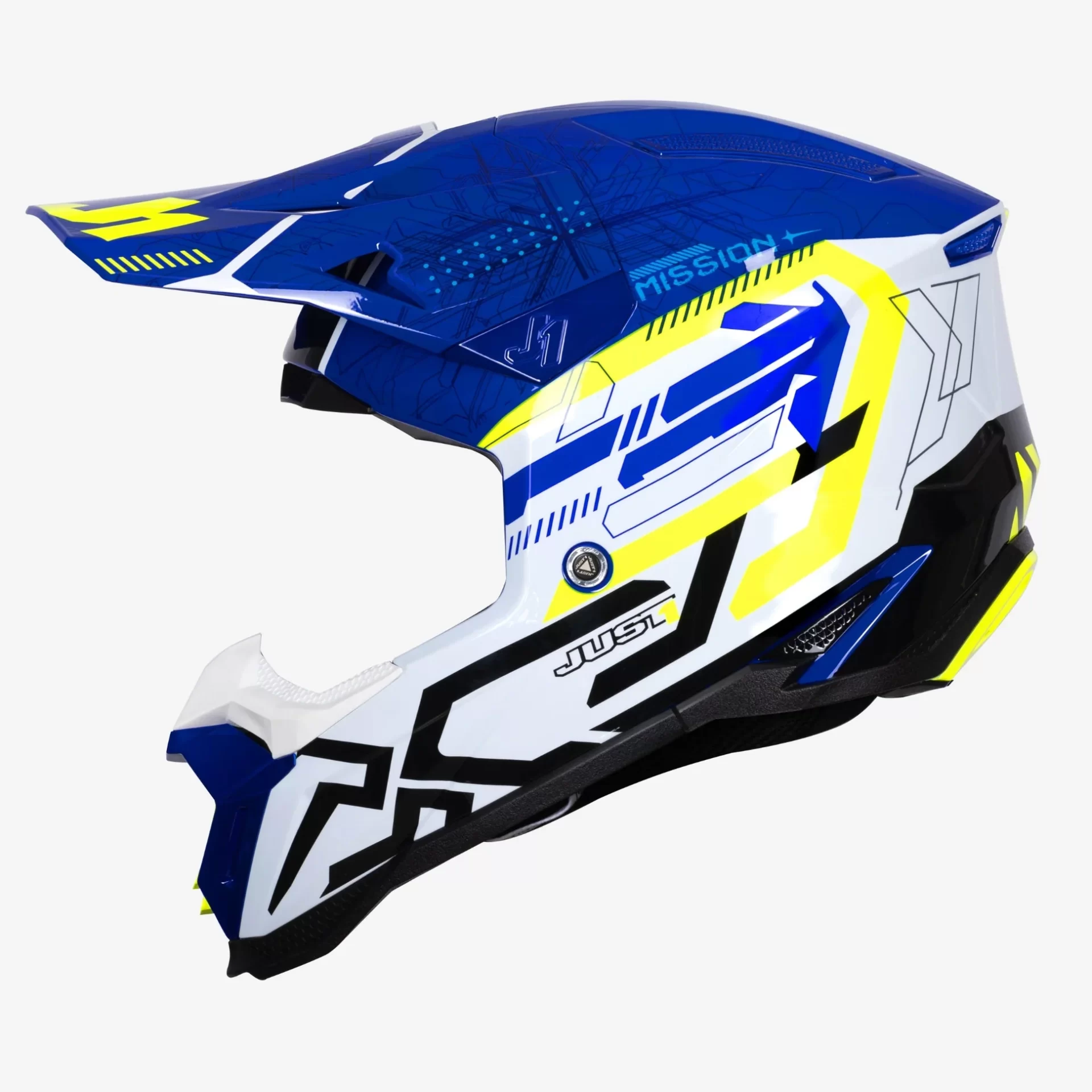 Casco moto cross JUST1 J40 Mission Giallo Fluo Yellow Blu helmet casque enduro off road