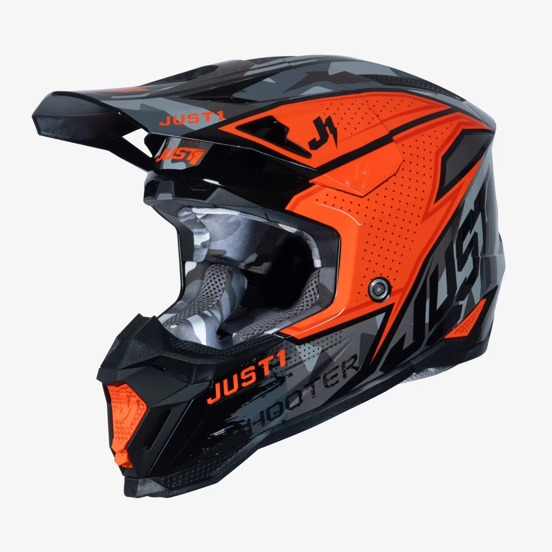 Casco moto cross JUST1 J40 Shooter Arancione Camo Orange helmet casque enduro off road